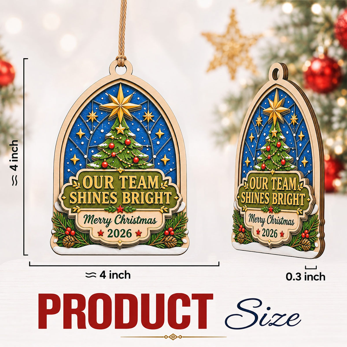Team Bright Christmas Ornament, Coworker Holiday Gift, Wood Hanging Tree Decoration