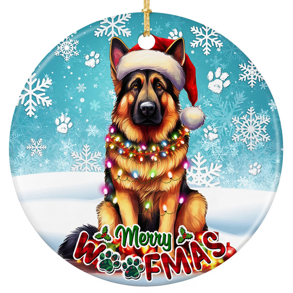 German Shepherd in a Santa Hat With Glowing Lights. Ceramic Keepsake for Shepherd Owners and K9 Families.