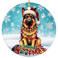 German Shepherd in a Santa Hat With Glowing Lights. Ceramic Keepsake for Shepherd Owners and K9 Families.