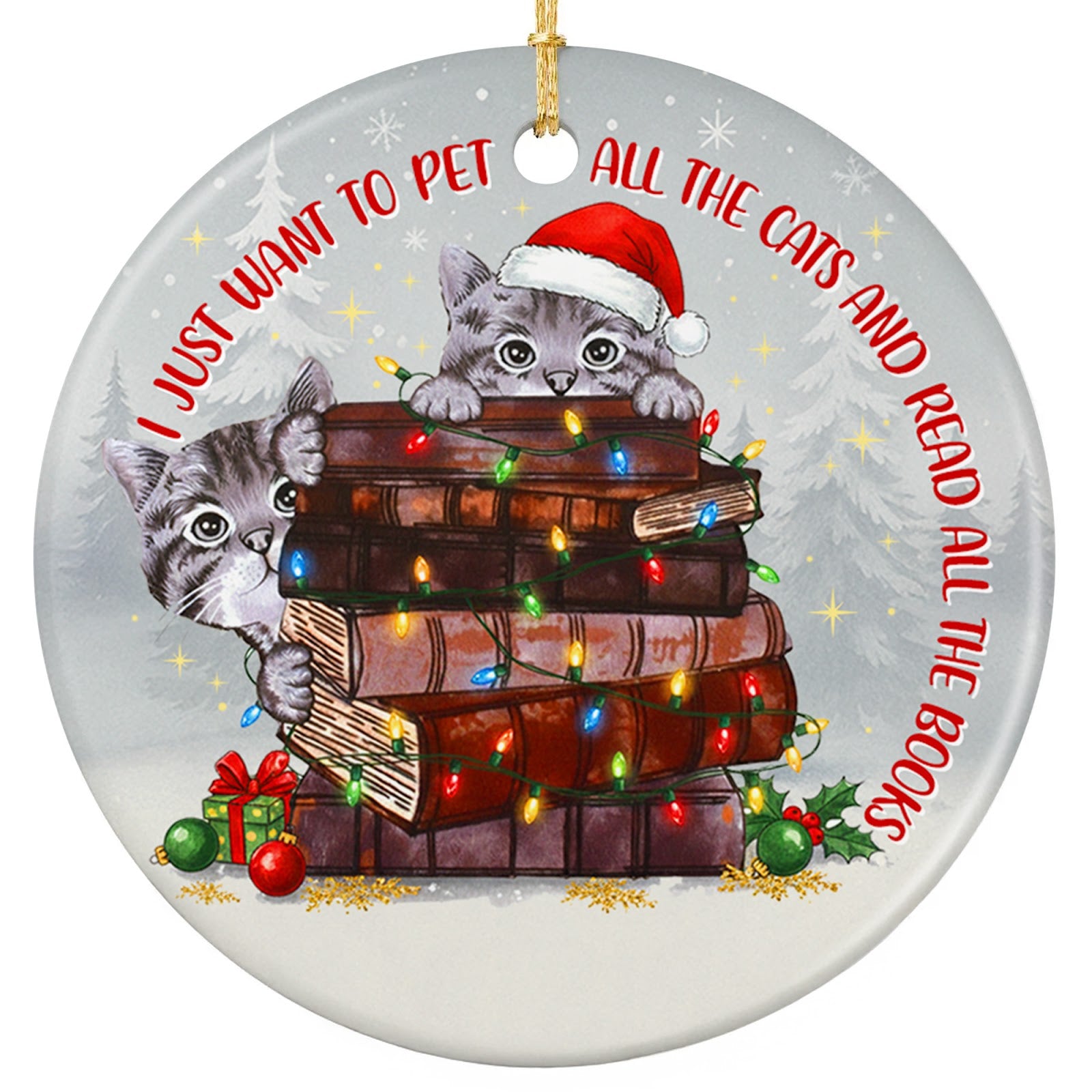 I Just Want to Pet All the Cats and Read All the Books. Ceramic Keepsake for Readers With Kittens.
