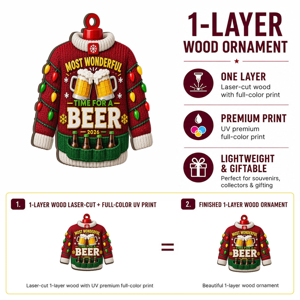 Beer Sweater Wood Christmas Ornament