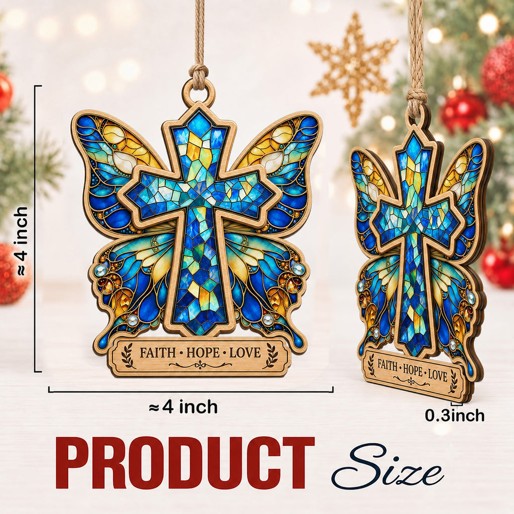Butterfly Faith Christmas Ornament, Inspirational Christian Gift, Wood Hanging Tree Decoration