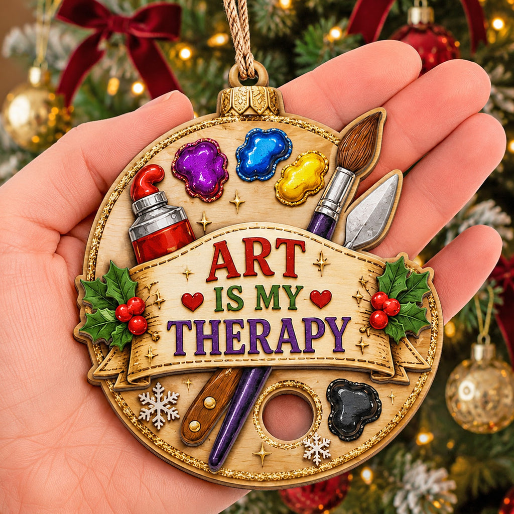 Art Is My Therapy Wood Christmas Ornament