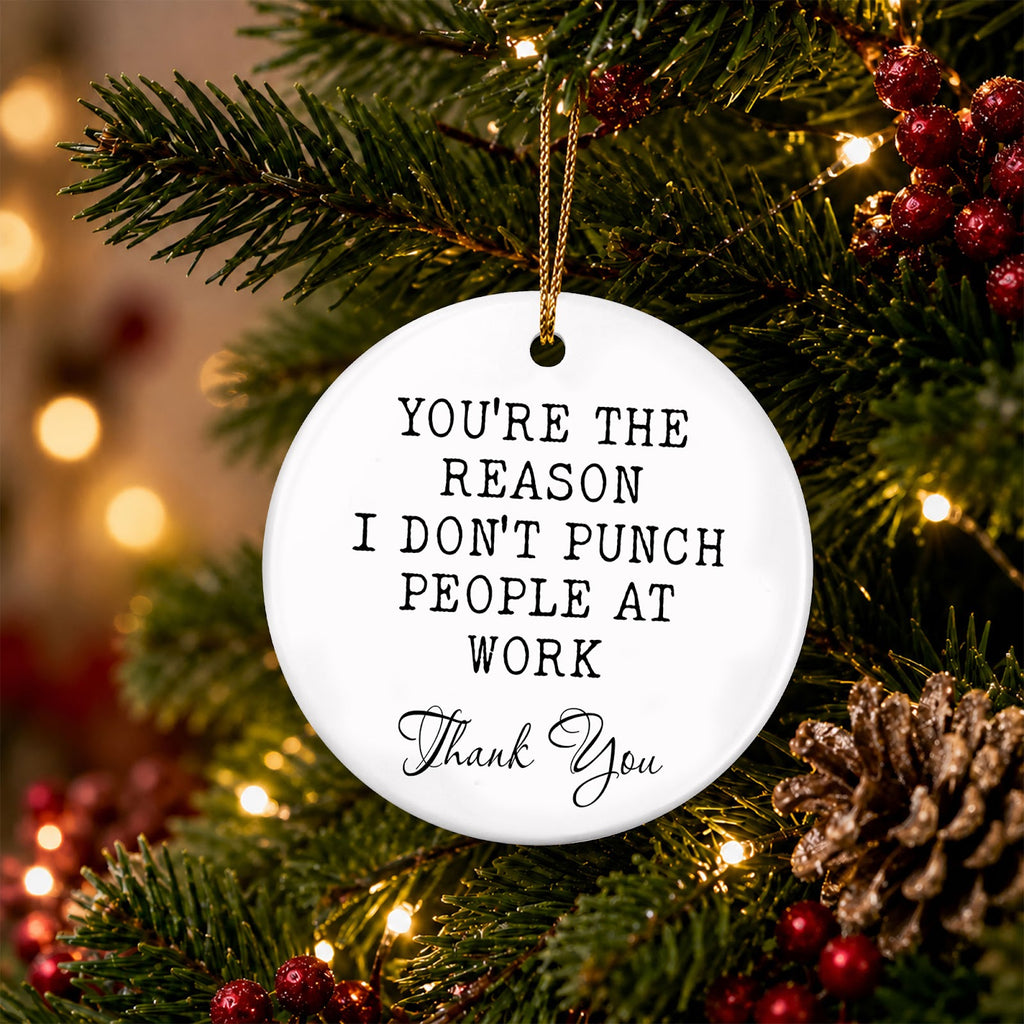 Coworker Christmas Ornament, Funny Reason I Dont Punch People, Ceramic Hanging Tree Decoration