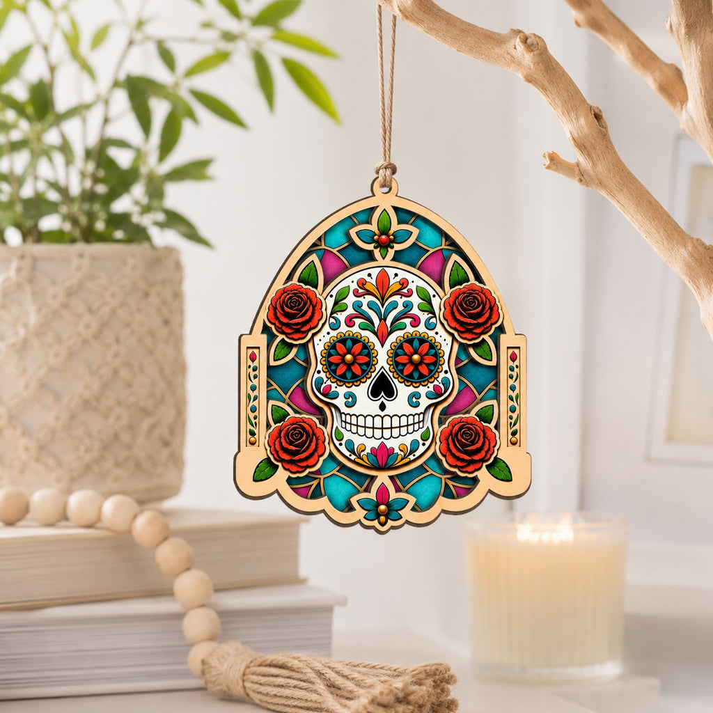 Sugar Skull Dia De Muertos Art Christmas Ornament, Day Of Dead Stocking Stuffer, Wood Ornament