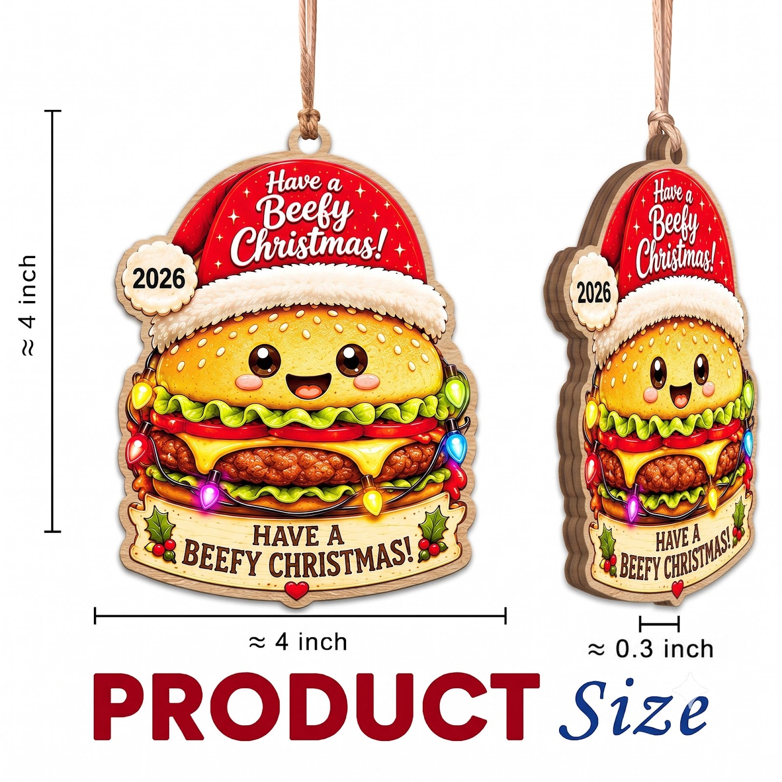 Cheeseburger Wood Christmas Ornament