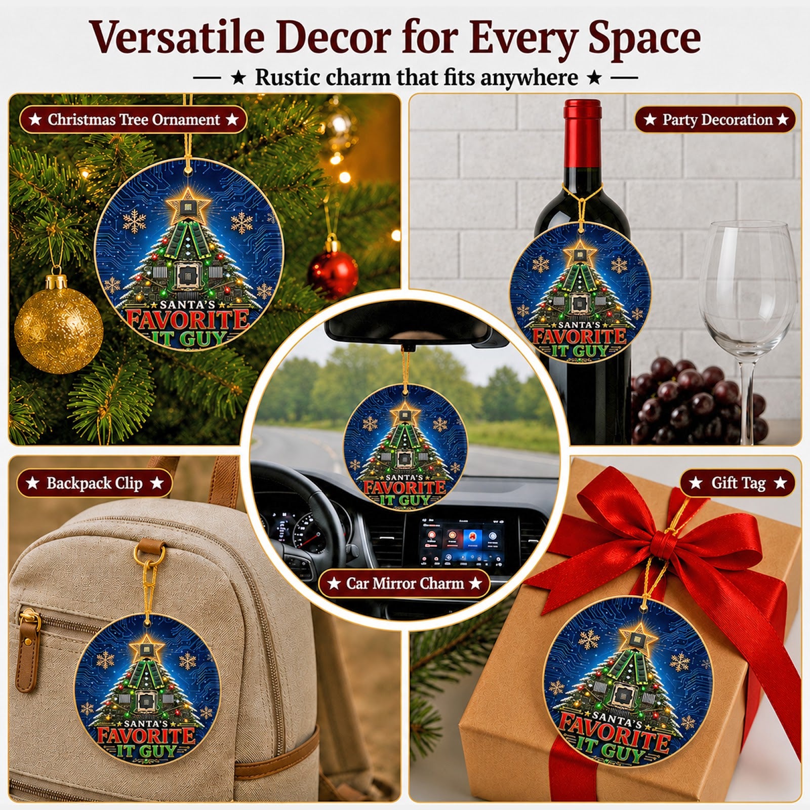Santas Favorite IT Guy Christmas Ornament, Funny Tech Gift, Ceramic Hanging Tree Decoration