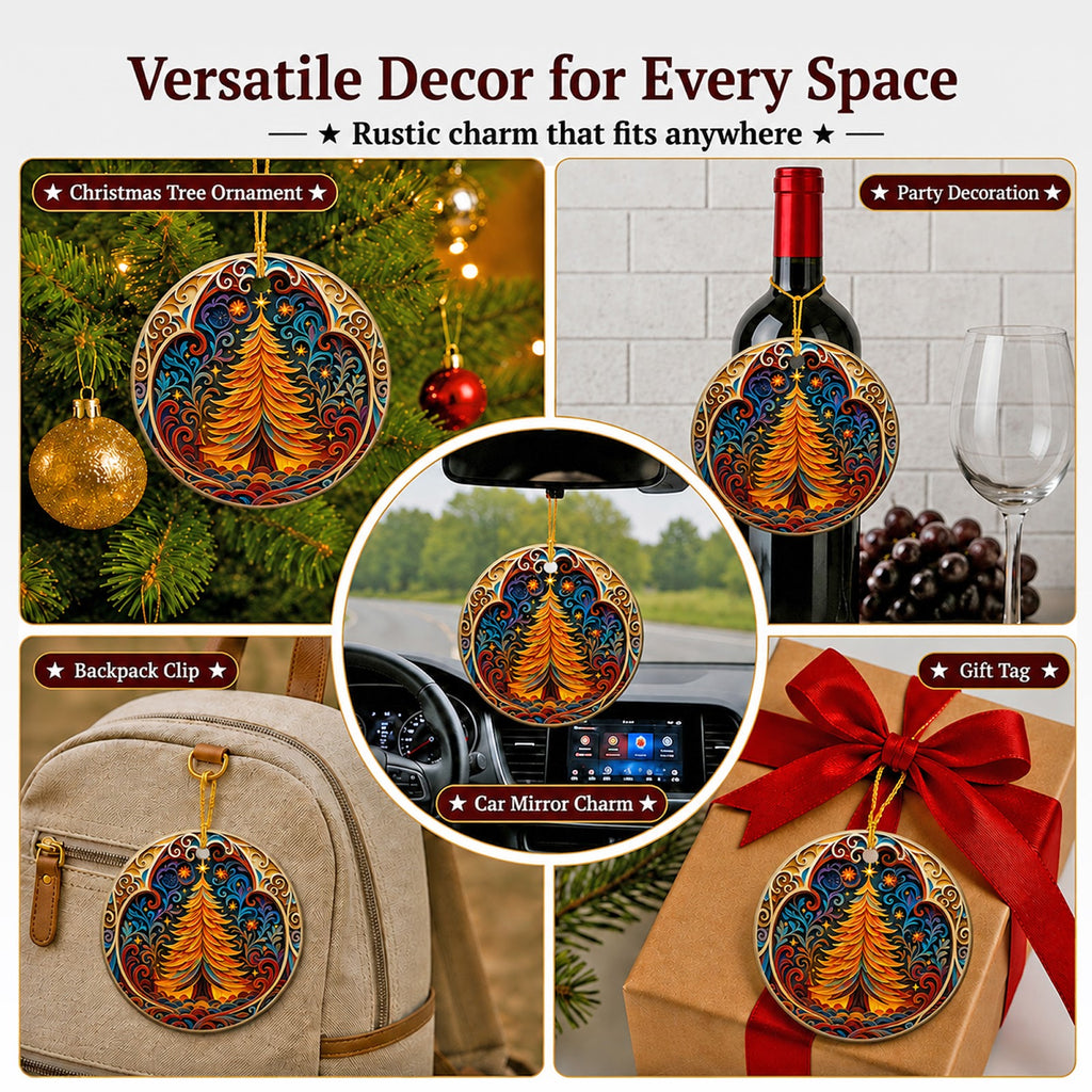Christmas Tree Christmas Ornament, Folk Art Glowing Carved Star Gift, Ceramic Tree Decoration