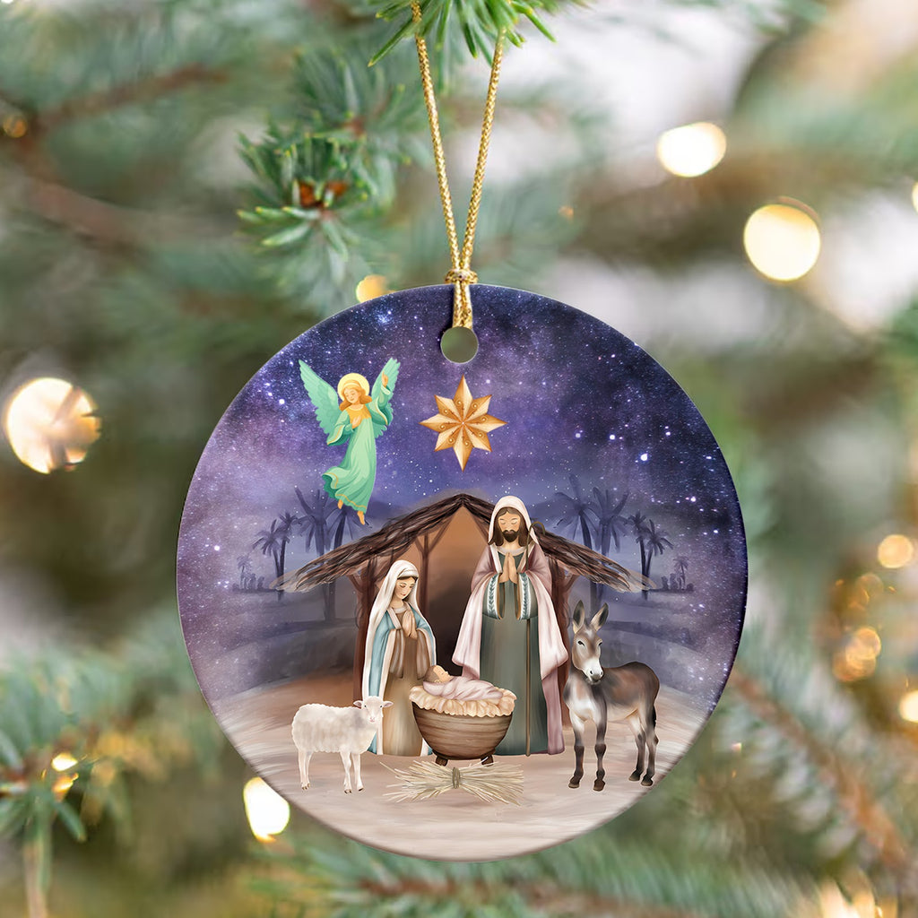 Nativity Christmas Ornament, Holy Family Religious Gift, Ceramic Hanging Tree Decoration