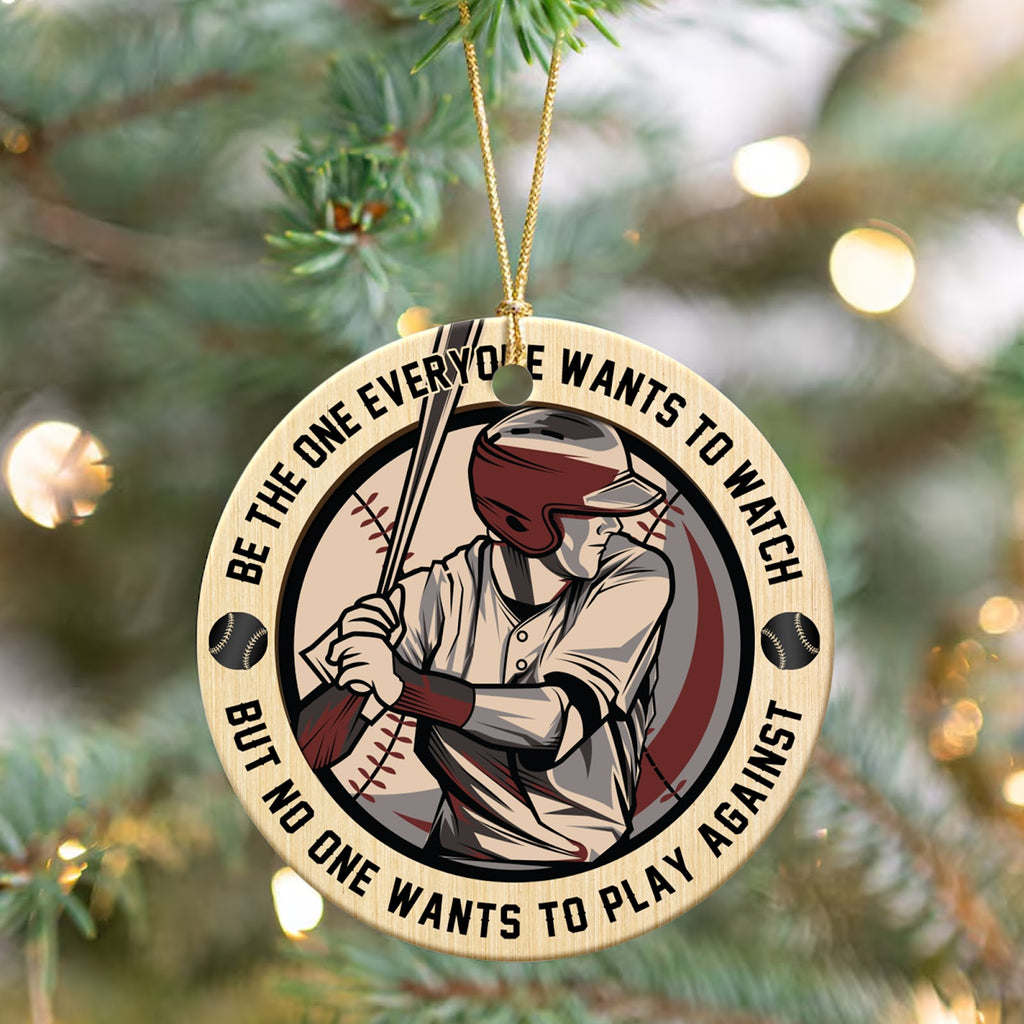 Baseball Christmas Ornament, Motivational Batter Gift, Ceramic Hanging Tree Decoration