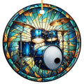 Metallic Blue Kit and Gold Cymbals on Radiant Glass. Ceramic Keepsake for Drummers and Drumline Families.