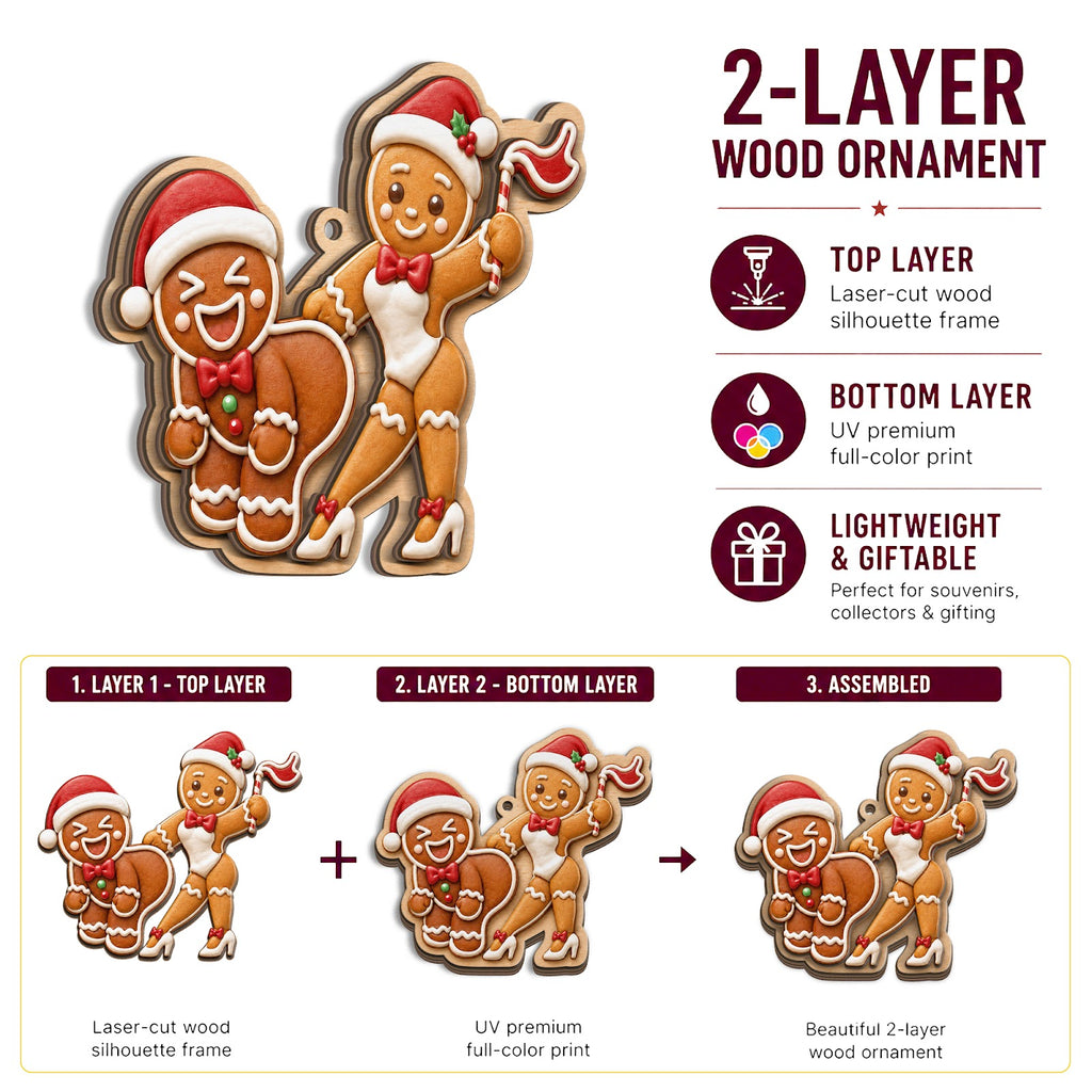 Naughty Gingerbread Man Funny Christmas Ornament, Naughty Stocking Stuffer, Wood Ornament
