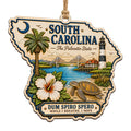 Palmetto Tree and Crescent Moon With Lowcountry Marsh, Lighthouse and Magnolia. Wood Keepsake for the South.