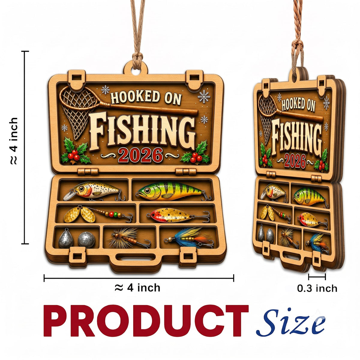 Hooked On Fishing Bass Angler Christmas Ornament, Stocking Stuffer For Fisherman, Wood Ornament
