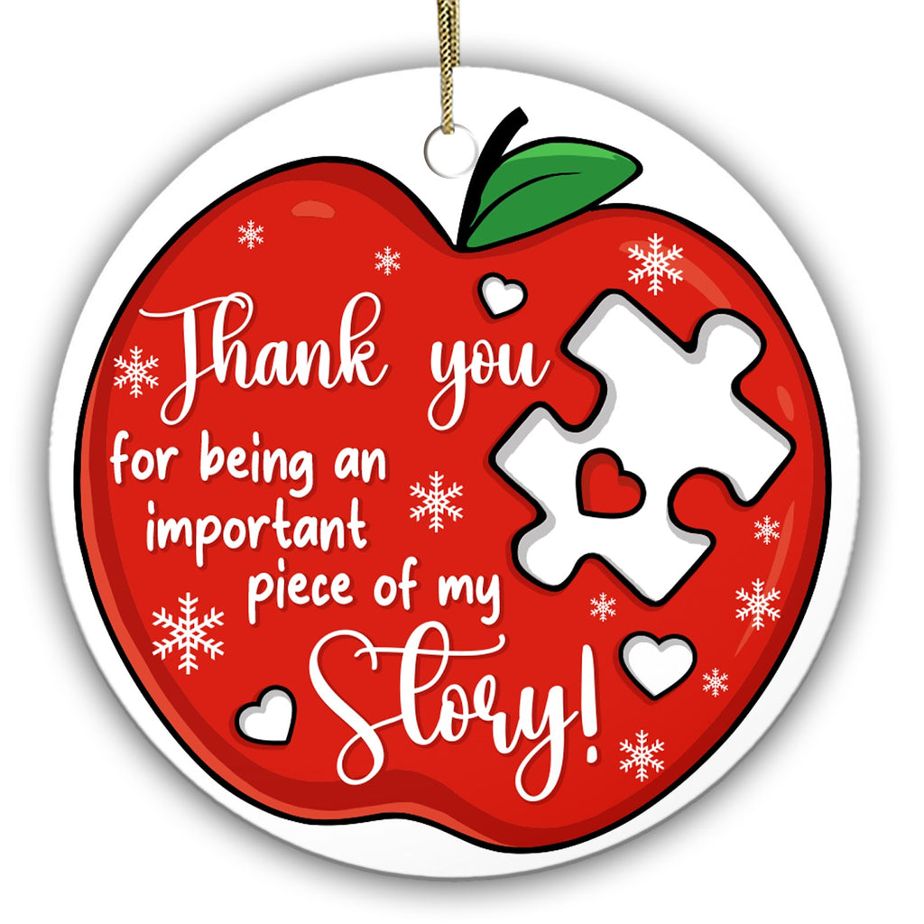 Thank You for Being an Important Piece of My Story. Red Apple and Puzzle Piece, Ceramic Thank You Keepsake.