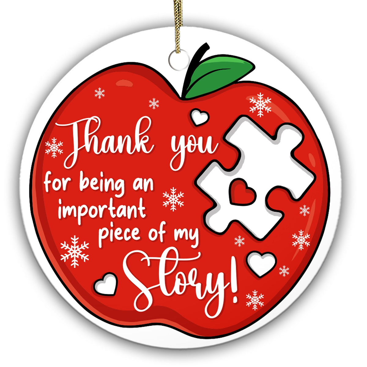 Thank You for Being an Important Piece of My Story. Red Apple and Puzzle Piece, Ceramic Thank You Keepsake.