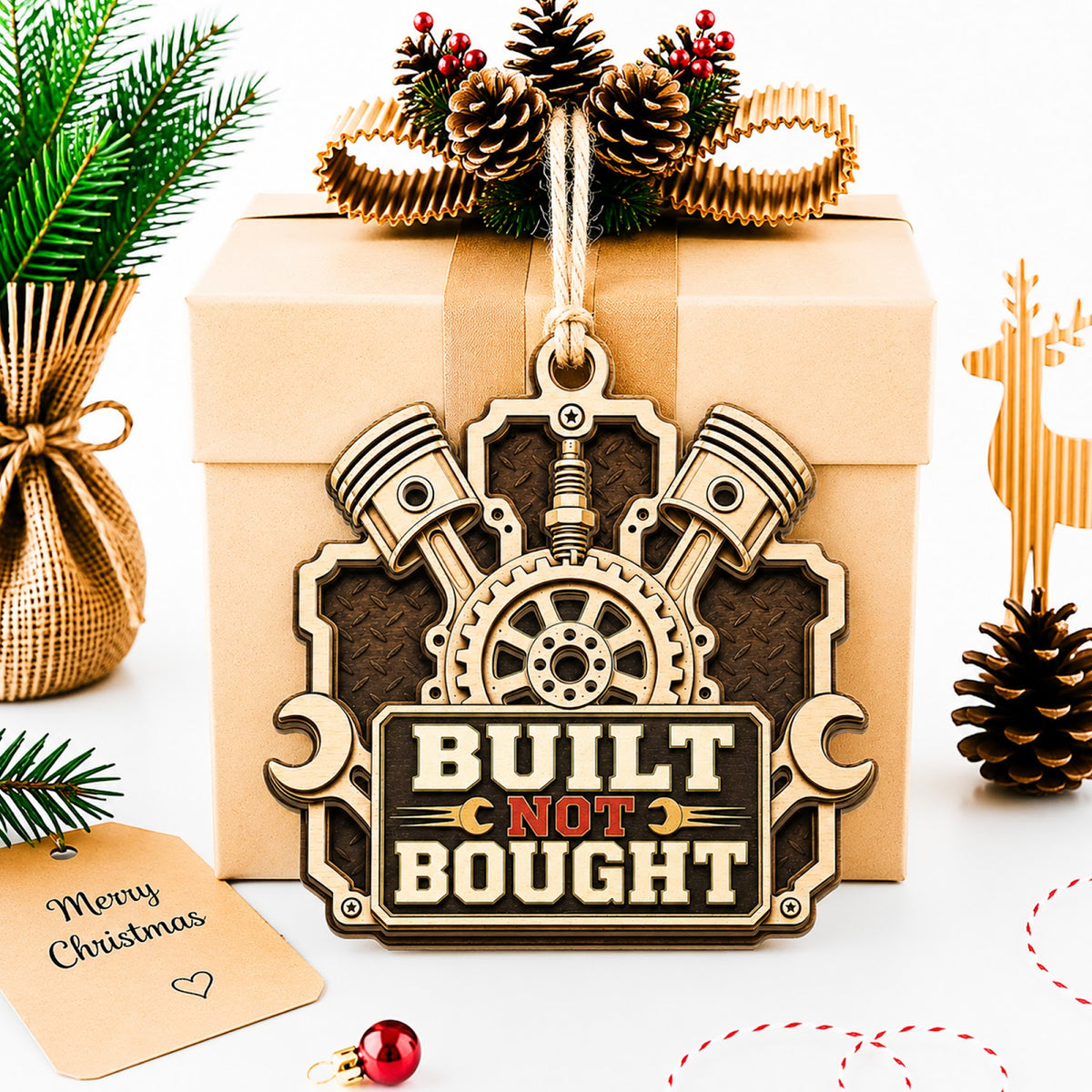 Mechanic Built Christmas Ornament, Father Mechanic Stocking Stuffer, Wood Tree Decoration