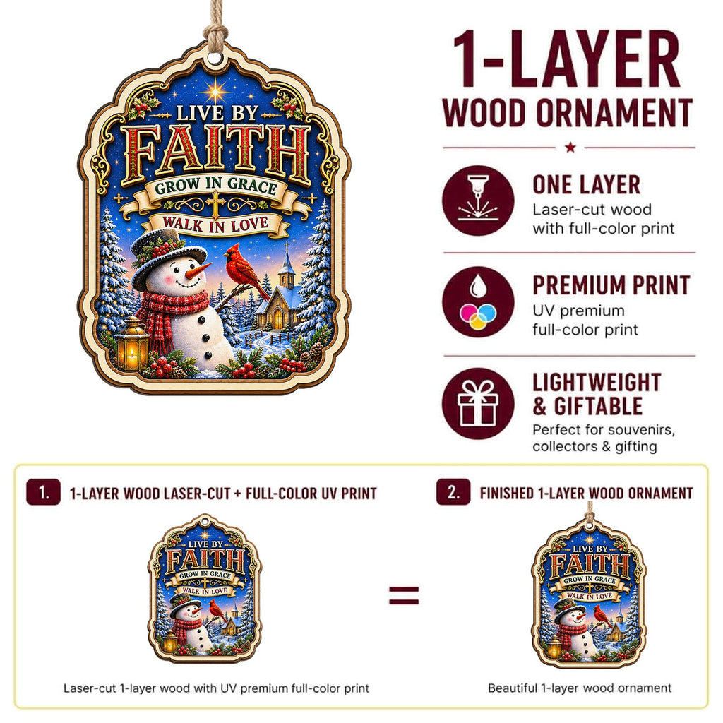 Live By Faith Christmas Ornament, Inspirational Christian Gift, Wood Hanging Tree Decoration