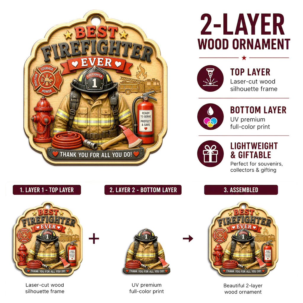 Firefighter Wood Christmas Ornament