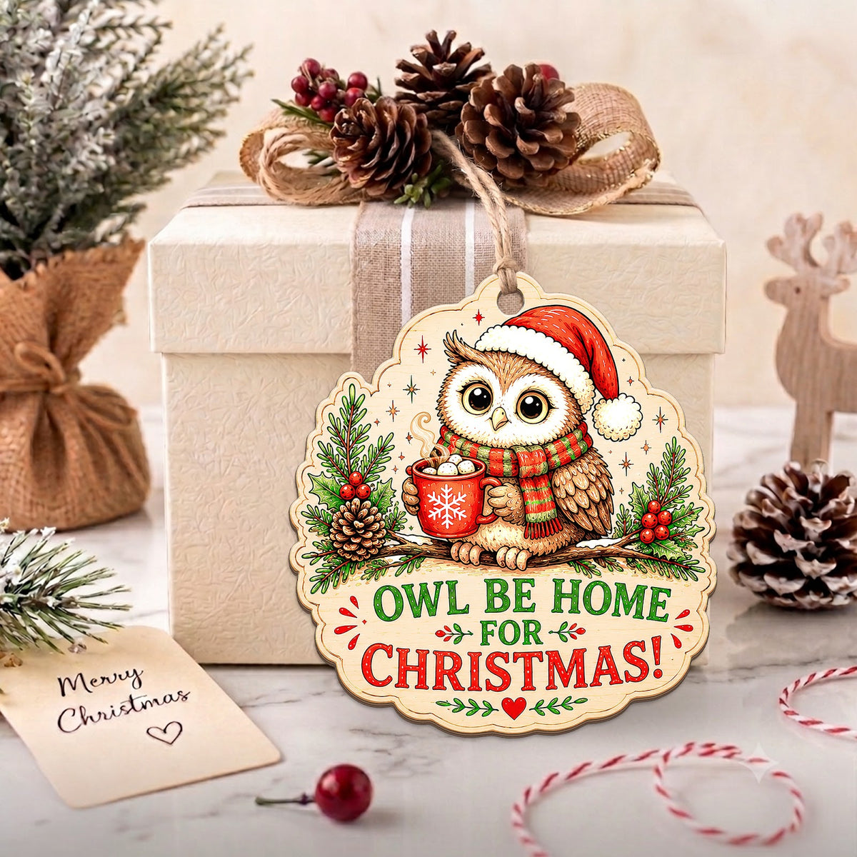 Owl Christmas Ornament, Stocking Stuffer For Bird Watcher, Wood Hanging Tree Decoration