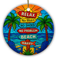 Sunset Signpost, Palms and Blue Beach Chairs. Ceramic Keepsake for Beach Houses and Coastal Christmas Trees.