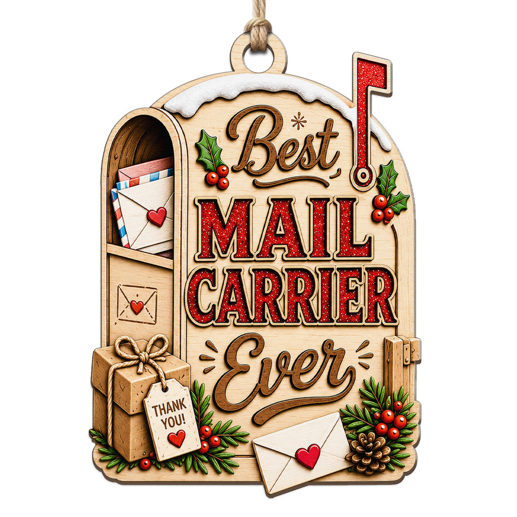 Snow Topped Mailbox Spills Letters And A Thank You Parcel Beside Holly. Great Gift For Postal Workers.