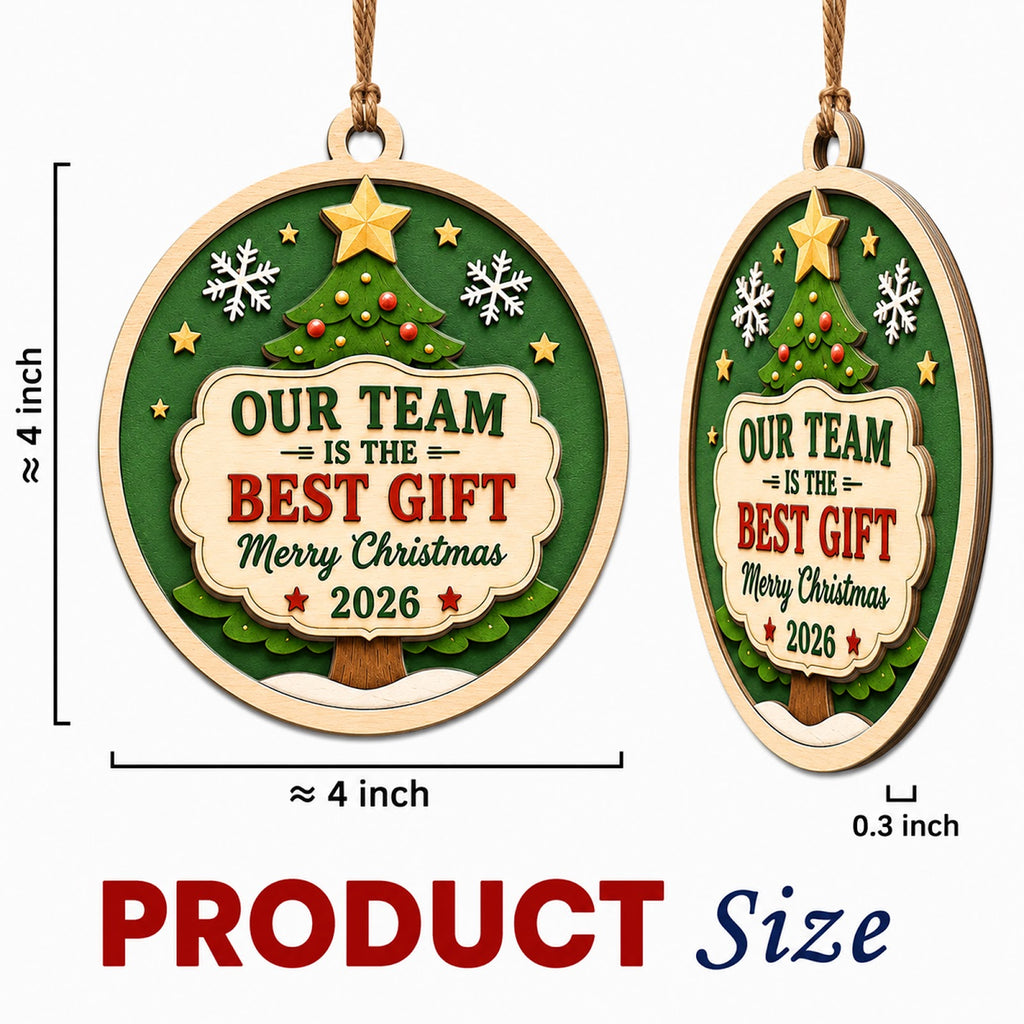Team Best Christmas Ornament, Coworker Exchange Gift, Wood Hanging Tree Decoration