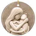 Sculpted Cream Relief of a Woman Cradling Her Cat Against Her Chest. Ceramic Keepsake for Cat Moms.