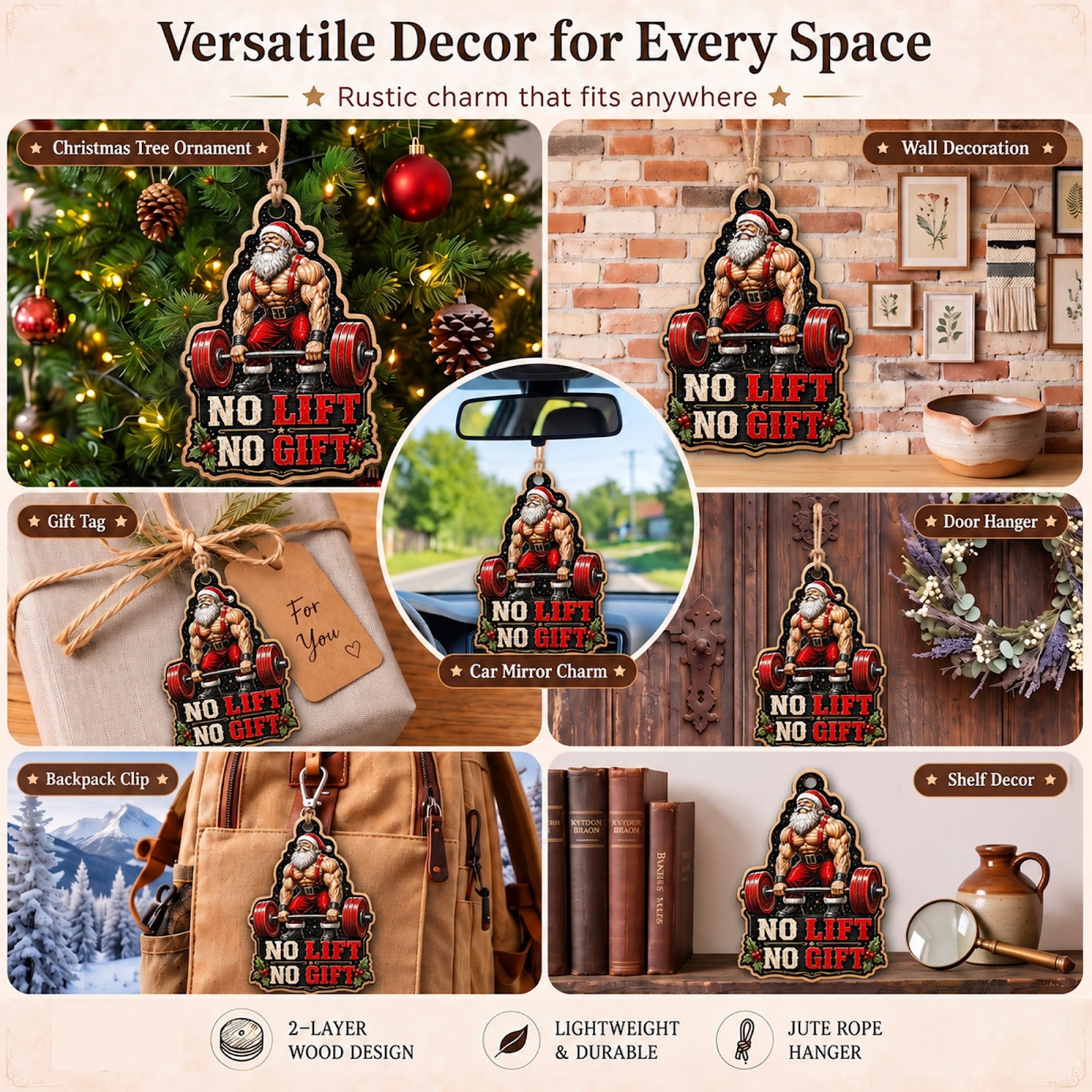 Deadlift Santa Wood Christmas Ornament