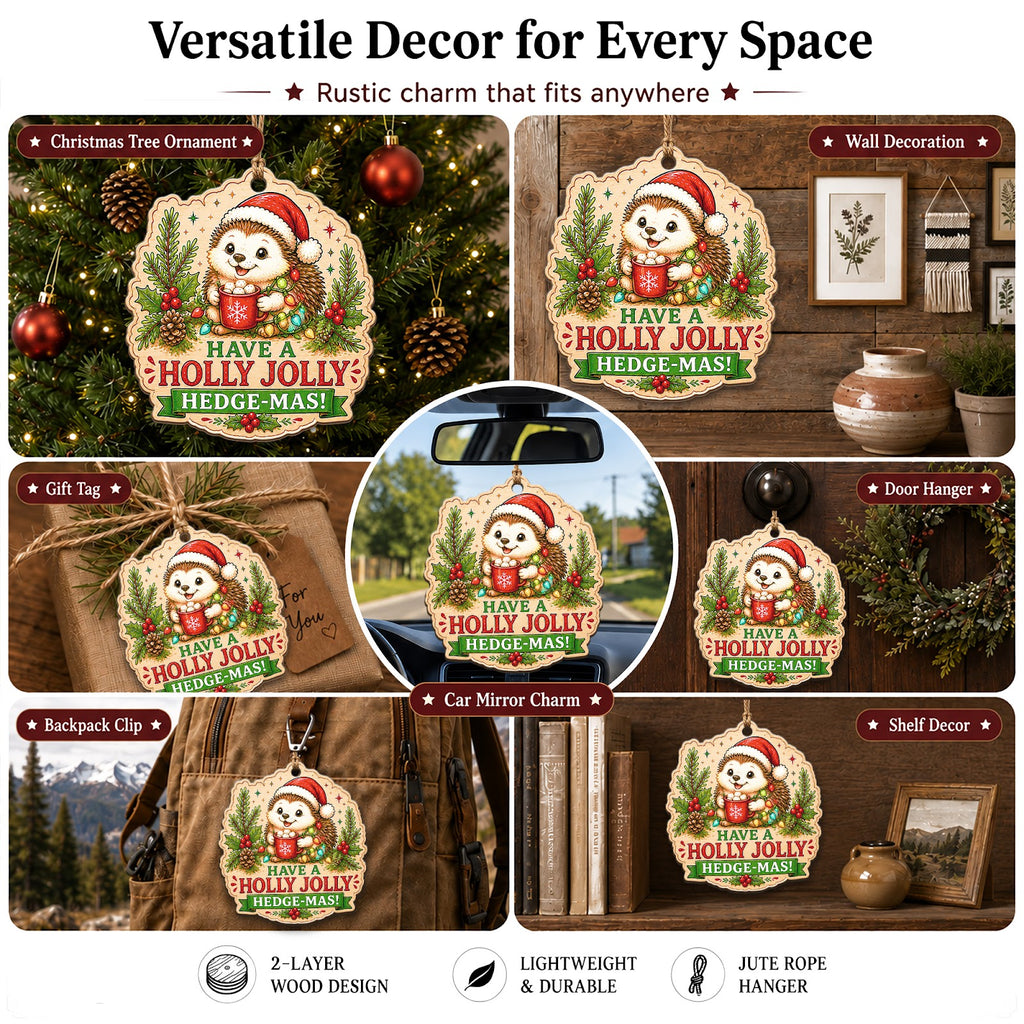 Hedgehog Christmas Ornament, Stocking Stuffer For Hedgehog Lover, Wood Hanging Tree Decoration