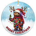 A Grizzly Standing With a Tiny Tree in Its Paw, Strung Densely With Glowing Bulbs. Ceramic Keepsake.