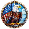 Bald Eagle Perched on a Branch Before an American Flag in Glass Style. Ceramic Patriotic Keepsake.