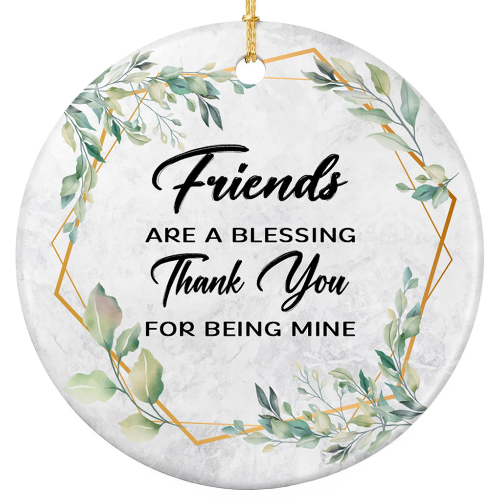Thank You for Being Mine. Gold Hexagon Frame and Watercolor Eucalyptus, Ceramic Keepsake for Close Friends.