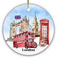 Watercolor London Landmarks With a Twin Tower Bridge, Clock Tower, Bus and Phone Box. Ceramic Keepsake.