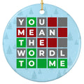Green and Grey Puzzle Tiles Spelling a Sweet Message. Ceramic Keepsake for Daily Word Puzzle Players.