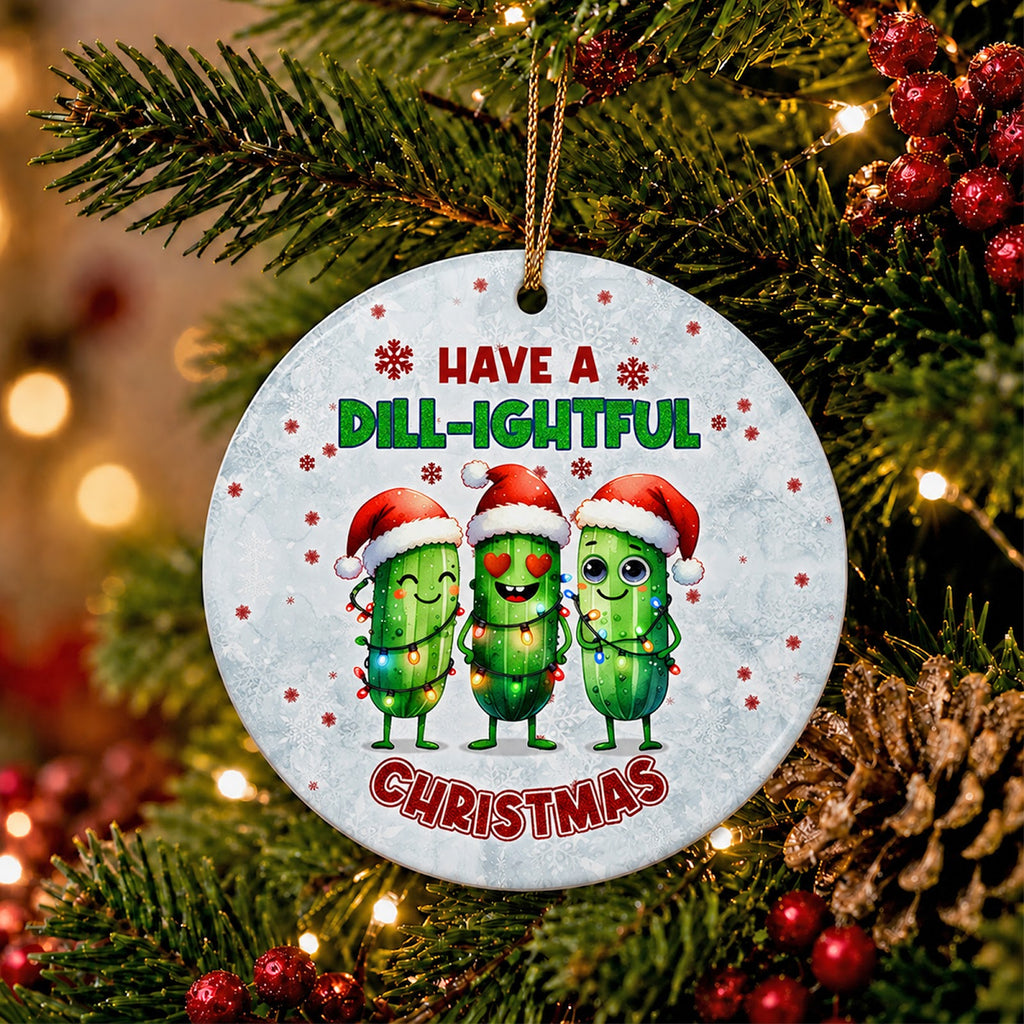 Pickle Christmas Ornament, Funny Food Pun Quirky Dill Gift, Ceramic Hanging Tree Decoration