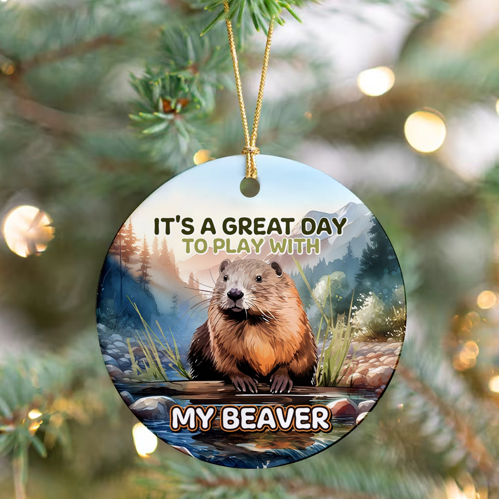 Funny Beaver Christmas Ornament, Adult Gag Gift Idea, Ceramic Hanging Tree Decoration