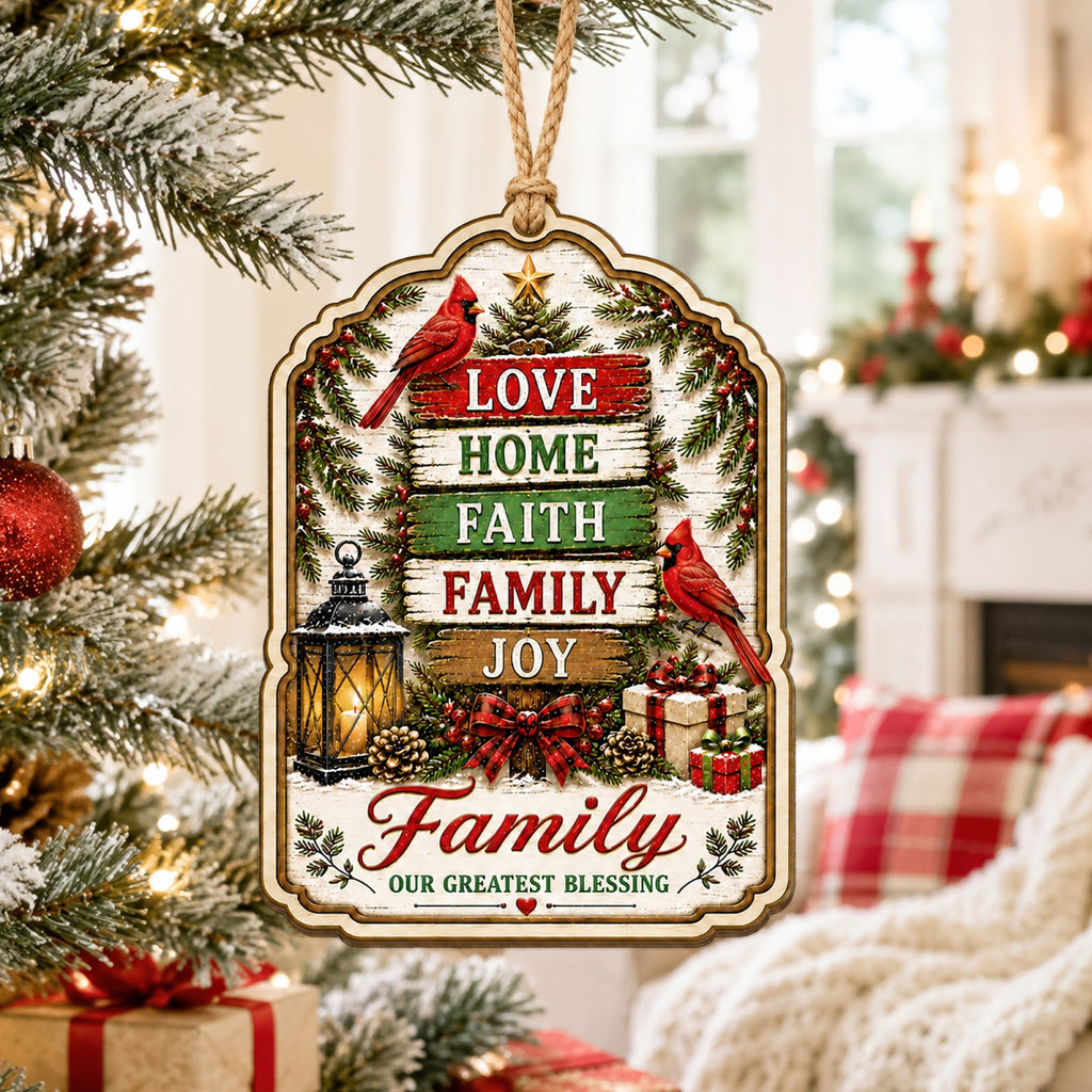 Family Faith Christmas Ornament, Religious Gift For Christian Family, Wood Tree Decoration