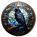 Iridescent Raven on a Bronze Branch Before a Cathedral Rose Window in an Art Nouveau Frame. Ceramic Keepsake.