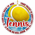 Your Talent Is God's Gift to You. Bright Tennis Ball on Icy Blue, Ceramic Keepsake for Christian Players.