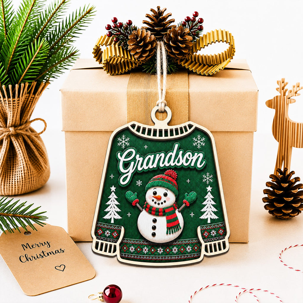 Grandson Christmas Ornament, Grandparent Gift For Boy, Wood Hanging Tree Decoration