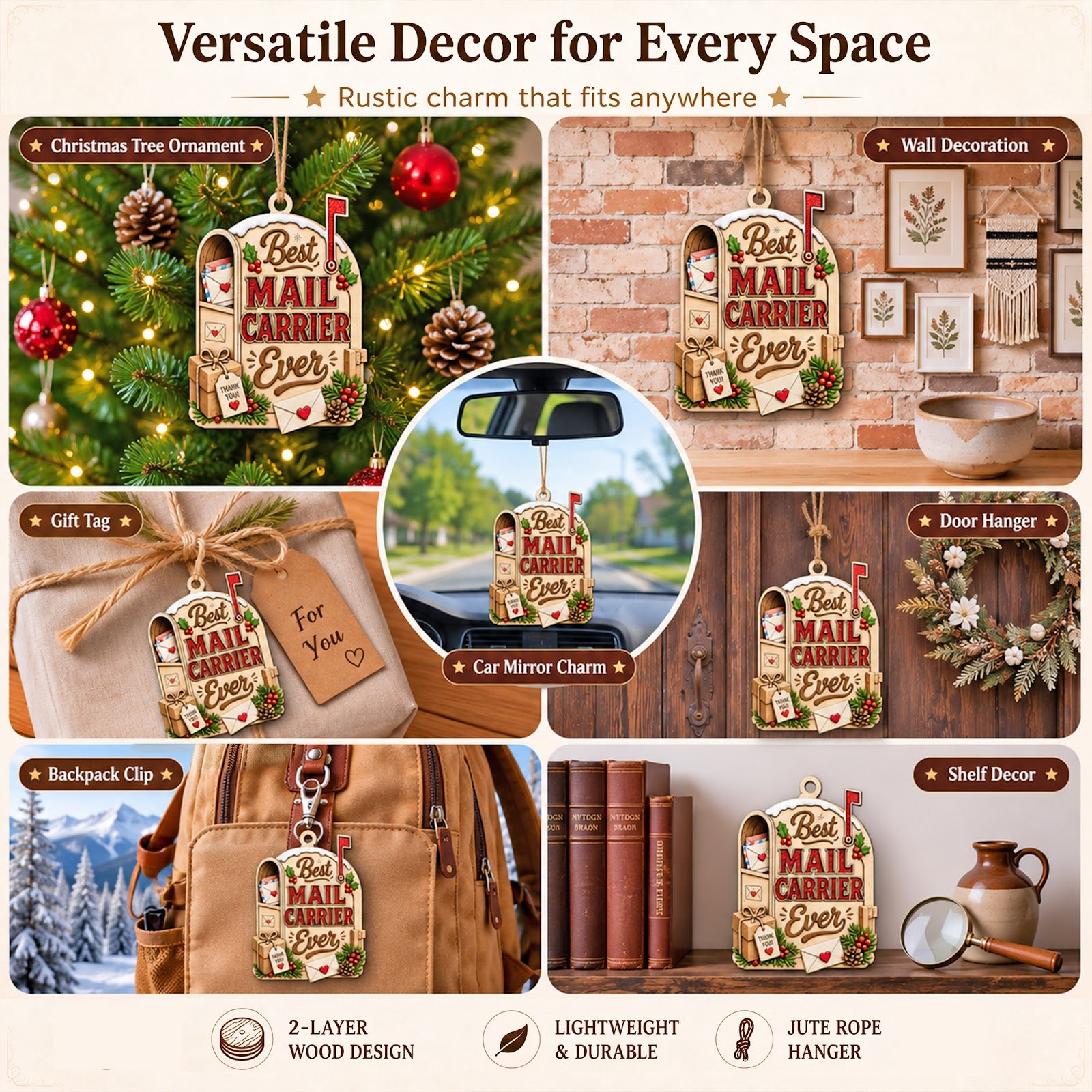 Best Mail Carrier Wood Christmas Ornament