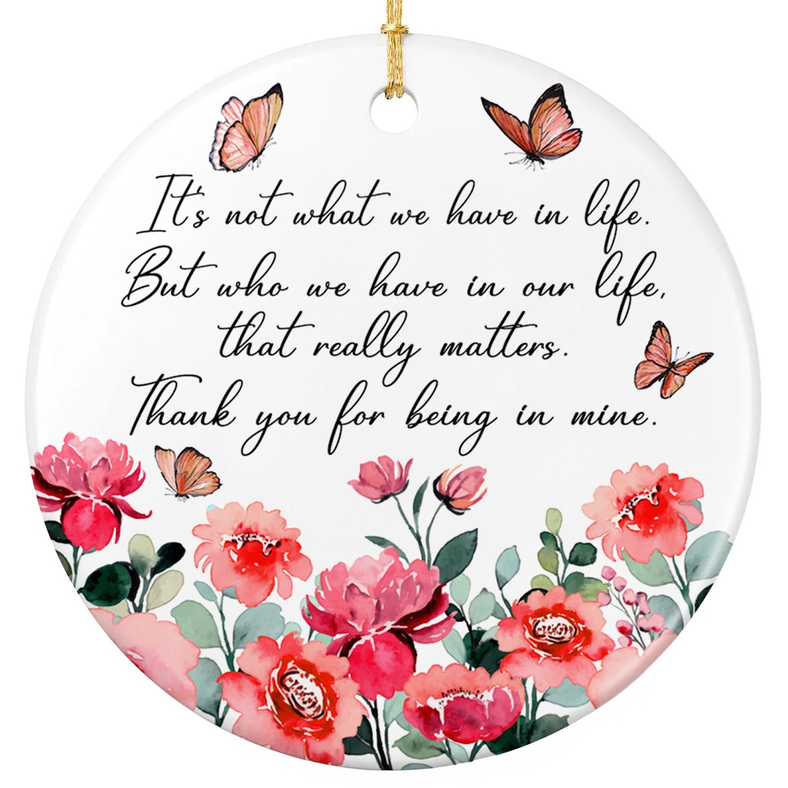 Who We Have In Our Life Is What Really Matters. Ceramic Keepsake With Watercolor Peonies and Monarchs.