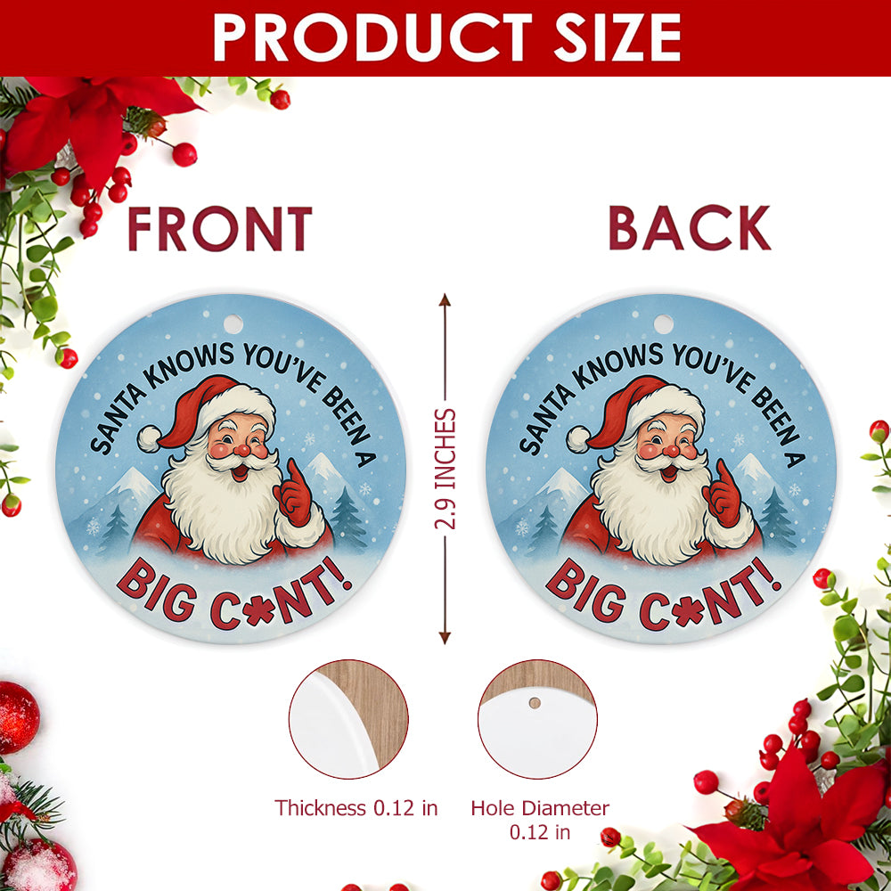 Funny Santa Christmas Ornament, Naughty List Novelty Gift, Ceramic Hanging Tree Decoration