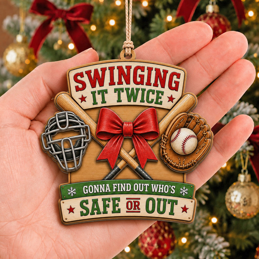Baseball Crossed Bats Wood Christmas Ornament