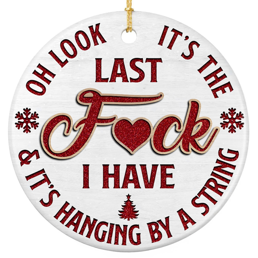 Red Glitter Script Circling a Wood Look Face With a Blunt End of Year Line. Ceramic Novelty Keepsake.