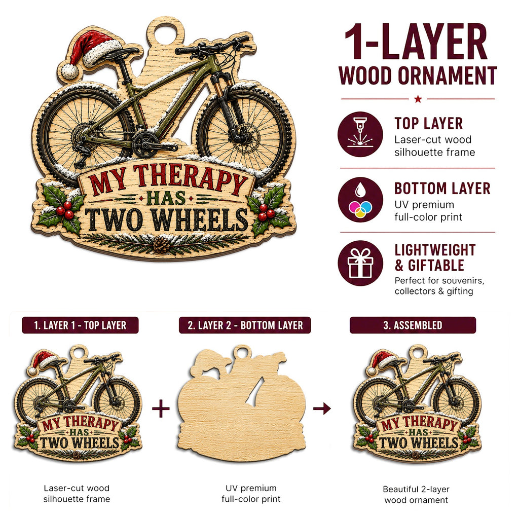 Bicycle Cycling Bike Rider Christmas Ornament, Stocking Stuffer For Cyclist, Wood Ornament