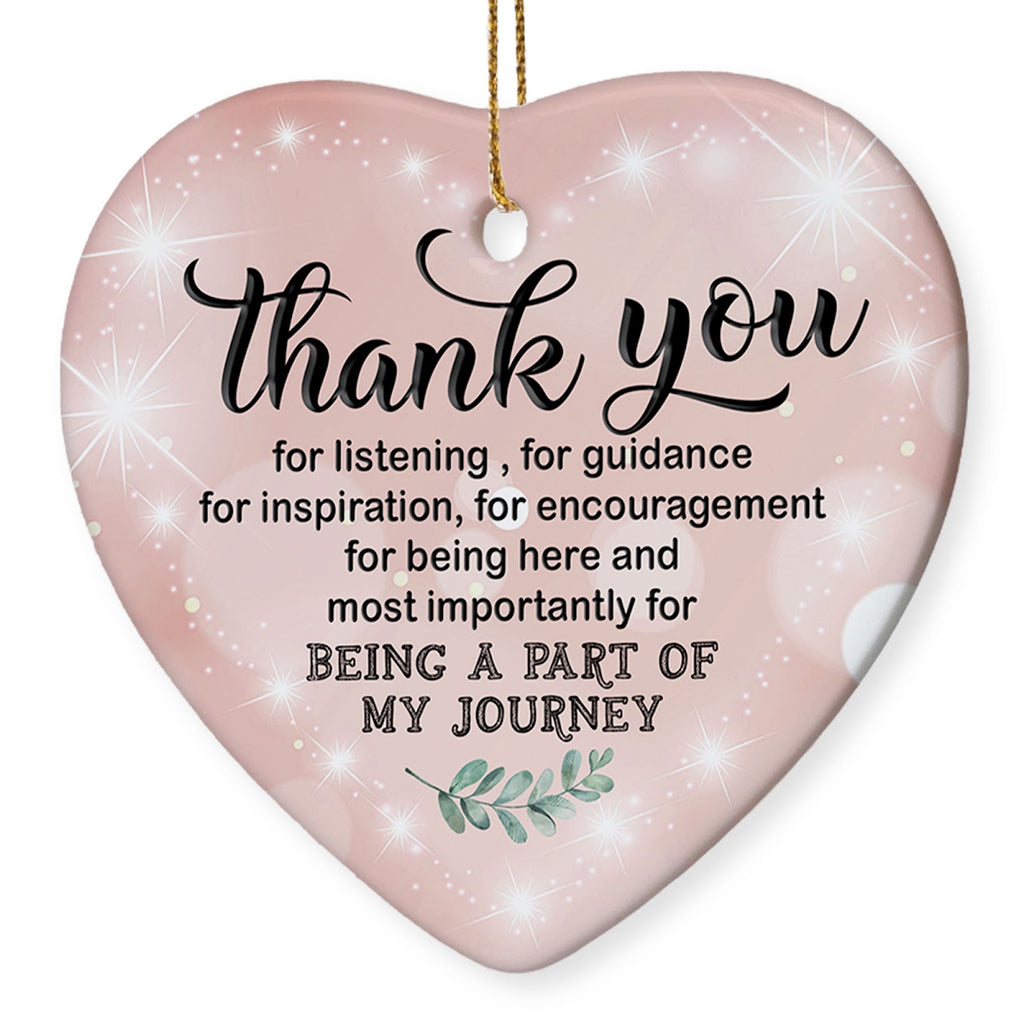 Heart Shaped Ceramic on Pink Glitter With a Script Thank You for Guidance Message. Keepsake Ornament.