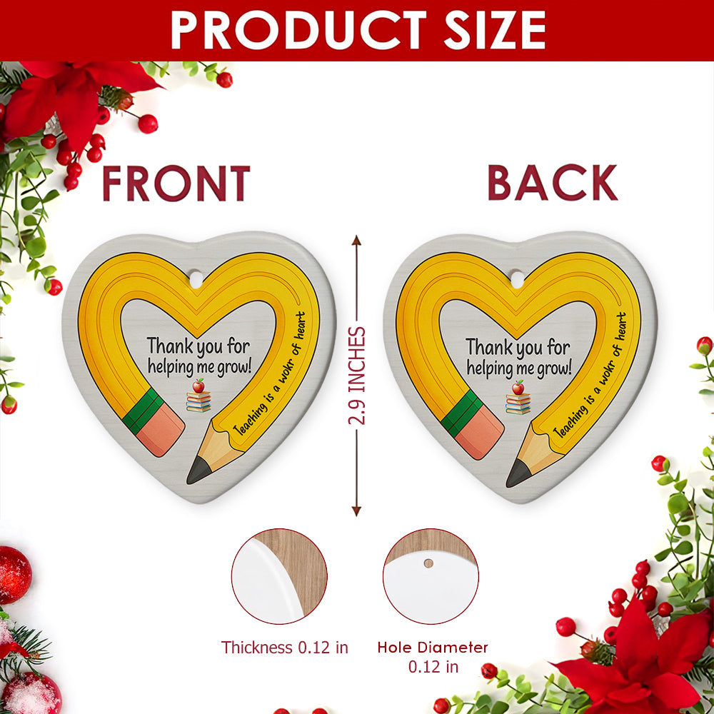 Teacher Christmas Ornament, Heart Pencil Appreciation Gift, Ceramic Hanging Tree Decoration