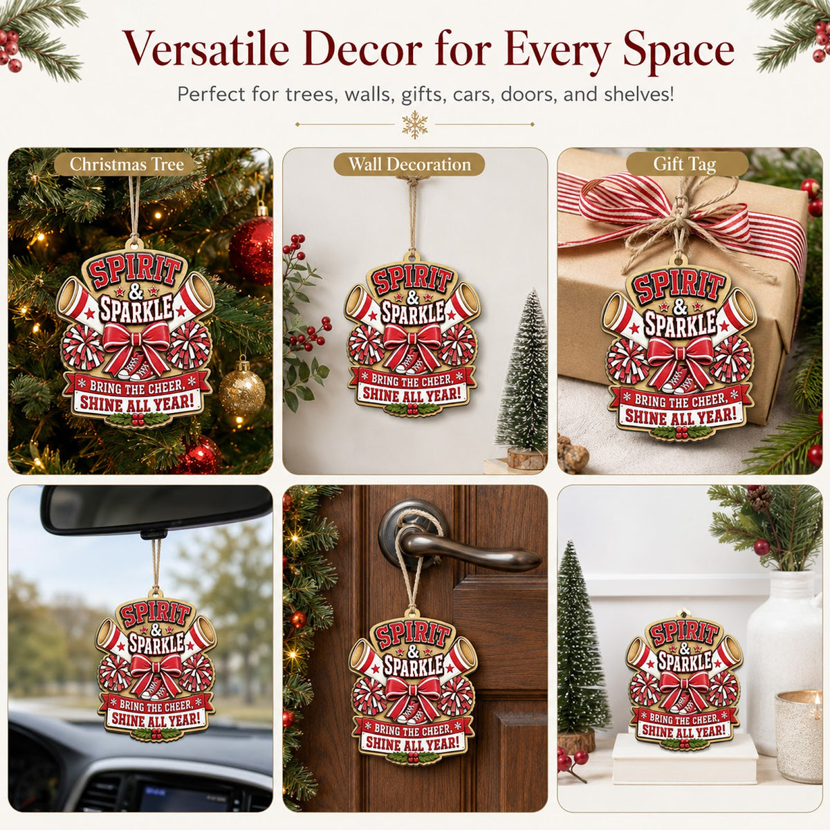 Cheerleader Wood Christmas Ornament